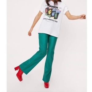 Faux high waisted green leather pants
